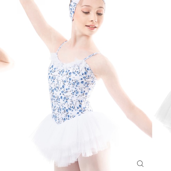 Danse de Paris FLORETTE TUTU WHITE with hair blossom, blue floral child Large - Picture 3 of 14